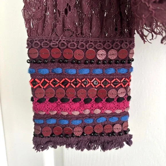 Anthropologie Bl^nk London Wine Lace Savannah Long Sleeve Top Medium - Picture 9 of 13